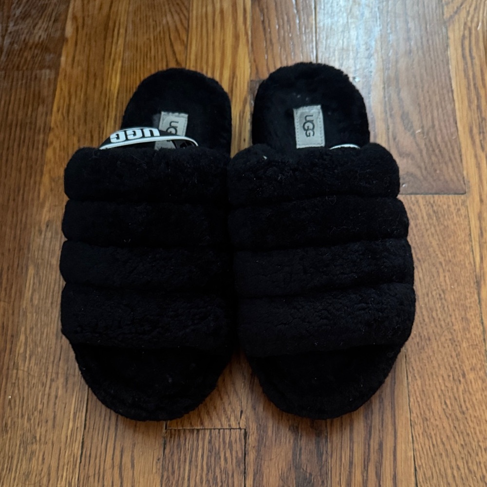 UGG Black Plush Slide Slippers
